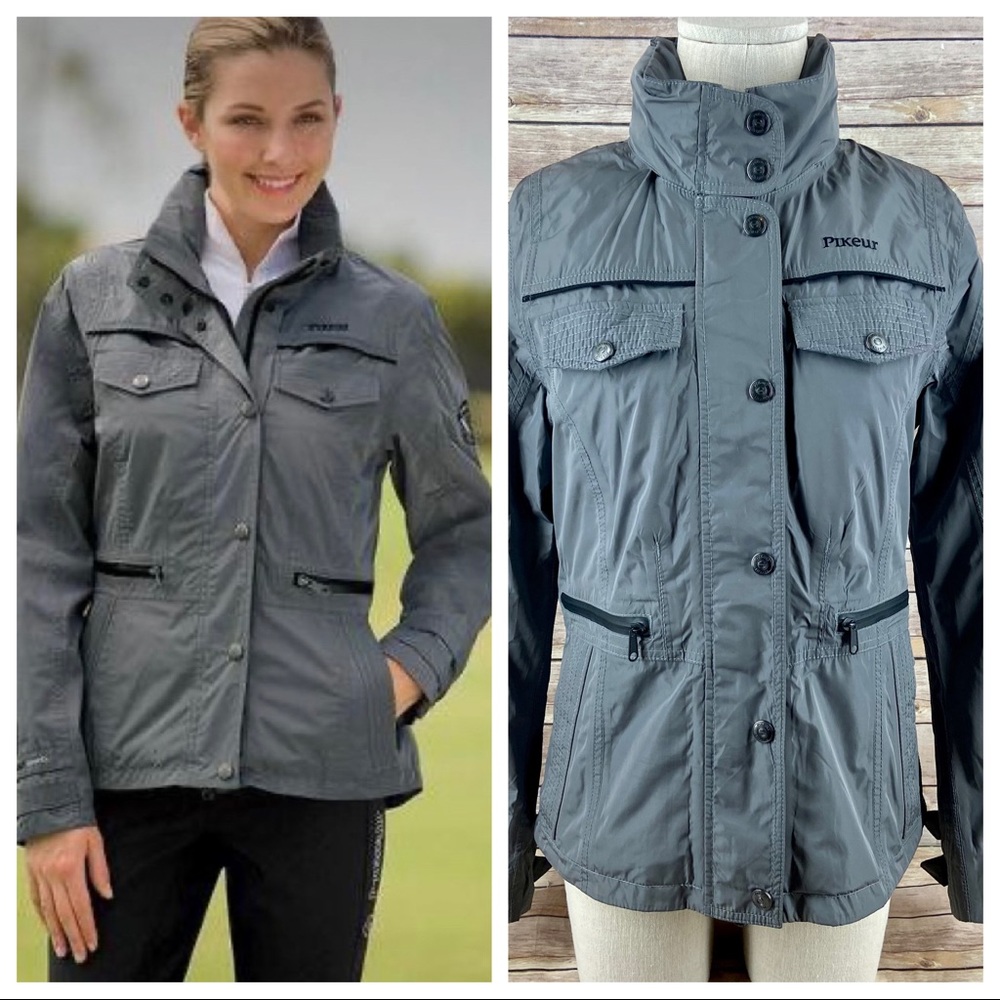Pikeur Calypsa Equestrian Full Zip Waterproof Stow Away Hood Gray Jacket Coat 10